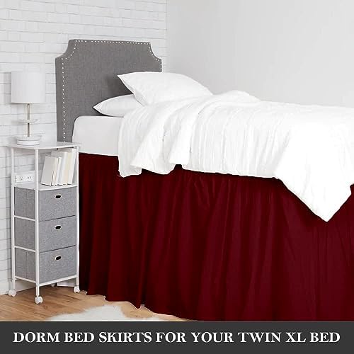Crown Collection 34 Inch Drop Twin XL Size Dorm Bed Solid Bed Skirt Stylish Ruffled Pattern Split Corner Easy Fit Easy Care Fade & Wrinkle Resistant- Micorfiber