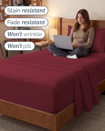 Extra Deep Twin XL Sheet Set - 3 Piece College Dorm Room - Burgundy