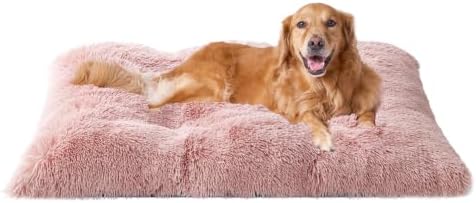 EHEYCIGA Fluffy Dog Crate Bed, Plush Extra Large Dog Pillow, Pink