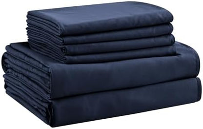 Full Size Bed Sheets - 6 Piece Soft Microfiber and Wrinkle Free Sheets - Easy Care, Extra Soft, Cooling Sheets - 1 Deep Pocket Fitted Sheet 1 Flat Sheet and 4 Pillowcases (Full Navy Blue)