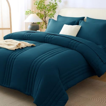 CozyLux Queen Comforter Set Lyons Blue - 7 Pieces Bed in a Bag