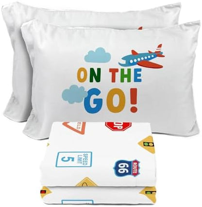 Sunny Side Up On The Go Full Sheet Set - 4 Piece Kids Bedding Set Includes Pillow Cover - Super Soft Vehicles Microfiber Sheets