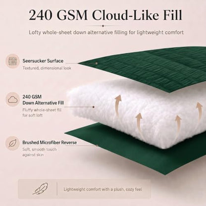 CozyLux California King Comforter Set Emerald Green Seersucker Bed in a Bag