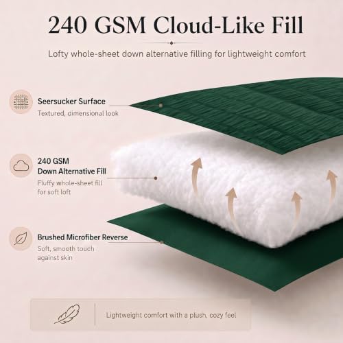 CozyLux Twin XL Comforter Set 5-Piece Emerald Green Seersucker Bed in a Bag