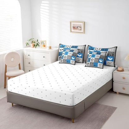 Erosebridal 7 Piece Rv Camper Queen Bed in a Bag,Kids Happy Camping Comforter Set Blue Buffalo Plaid Decor,Rustic Cabin Patchwork Bedding Set with Sheets,Travel Trailer Bed Set with Pillowcases