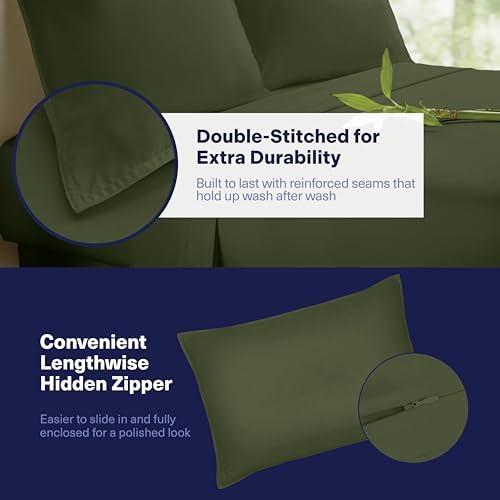 Kickoff Viscose Bamboo Sheets Full Size 4-pc 100% Organic Bamboo Viscose Bed Cooling Sheets Full Size Set Cool Bedding for hot Sleepers Sheet Set - Gift Ready Packaging (Green, F)