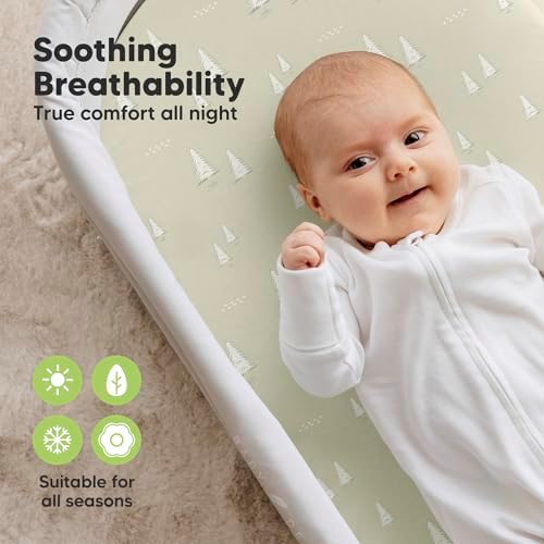 2pk Organic Baby Bassinet Sheets Boys, Girls, Fitted Sheet (Pine Grove)