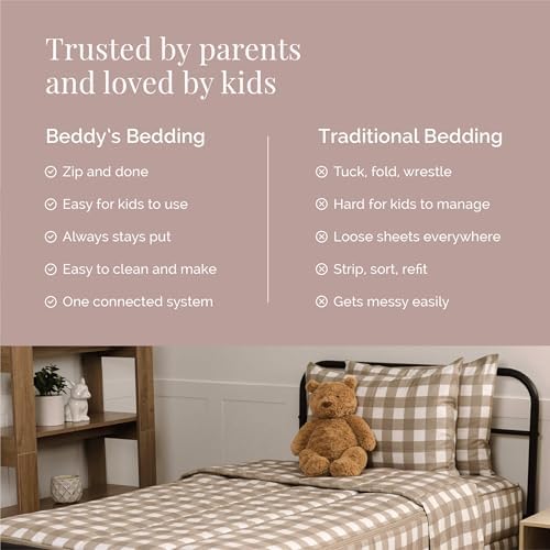 Beddy's Tan Checkered All-in-One Zipper Bedding Set for Kids/Teens - Full