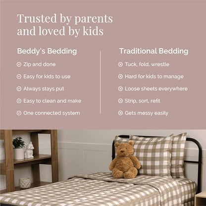 Beddy's Warm Tan Checkered All-in-One Zipper Bedding Set for Kids - Toddler
