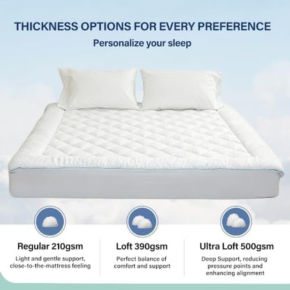 Twin XL Mattress Pad Topper Cotton, 8-22”Deep Pocket, Ultra Loft