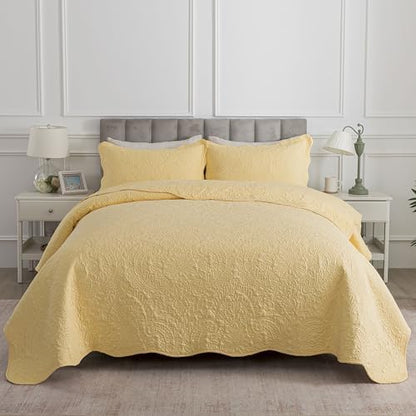 HoneiLife Queen Bedspreads Oversized - 110"x106" Quilt Sets 3-Piece, Quilt Bedding Sets for All Season Use, Reversible Coverlet for Queen Beds-Yellow