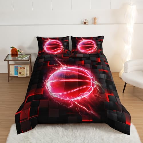 HOSIMA Basketball Comforter King,Neon Sports Bedding with 2 Pillowcases.