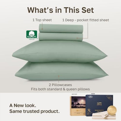 California Design Den 100% Egyptian Cotton Queen Size Sheet Set, Mint Green