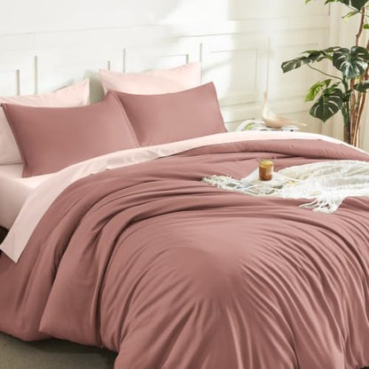 Litanika Misty Pink Queen Comforter Set, 3 Pieces Lightweight Solid Bed Set