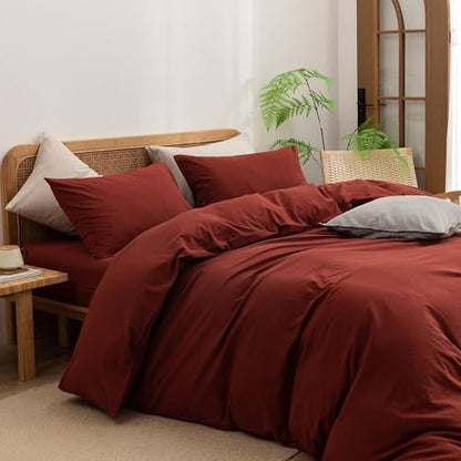 BESTOUCH Cotton Solid Duvet Cover Set Fired Brick Red Super King Plus