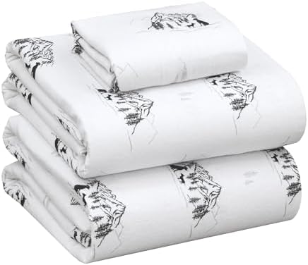 RUVANTI Flannel Sheets Set, Twin Size, Soul Dog White