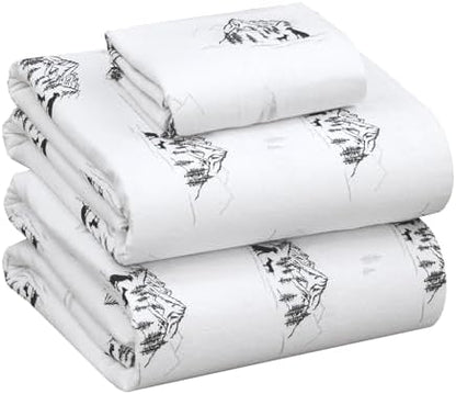 RUVANTI Flannel Sheets Set, Twin Size, Soul Dog White