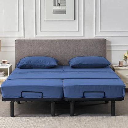 Kingnex Split Queen Sheets for Adjustable Bed Soft 1800 Microfiber 5 Pieces Include 2 30x80 Fitted Sheets 1 Flat Sheet 2 Queen Size Pillowcases Navy