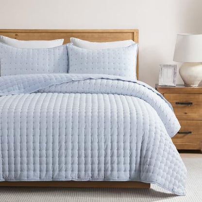 WDCOZY Cloud Soft Quilt Set, Oversized King Size, Chambray, 116x106 inches