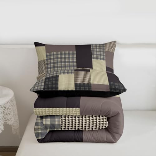 jejeloiu Plaid Comforter Set Toddler Size Farmhouse Patchwork Bedding Set for Kids Boys Girls Rustic Lodge Cabin Duvet Quilt Check Checkered Bedroom Decor Microfiber 2 Pcs with 1 Pillow Cases
