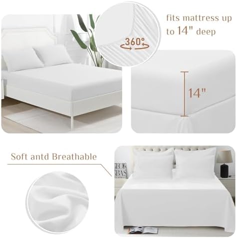 JOLLYVOGUE California King Comforter Set, Ultra-Soft Bed in a Bag Cal King Size 7 Pieces, Oeko-TEX Certified Bedding Set with Down Alternative Comforter, Sheets, Pillowcases & Shams, White