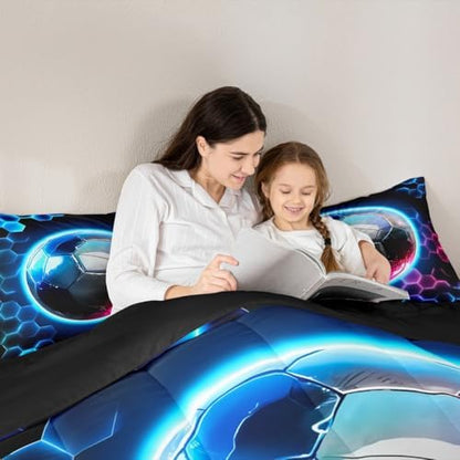 Erosebridal Boys Soccer Kids Bedding | Geometric Honeycomb Comforter Sets King,Colorful Neon Lights Comforter Hexagon Sports Gamer Duvet Insert with 2 Pillow Cases