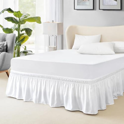 FreshCulture Twin Bed Skirt, Elastic Wrap Around Bed Skirt Twin Size, Bed Skirts for Adjustable Bed, Easy Fit with 18 Inch Drop Length, Hotel Quality Dust Ruffle for Twin Bed (White)