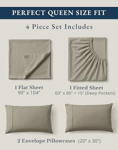 Lane Linen Queen Bed Sheets 100% Organic Cotton Percale Cooling - Silver