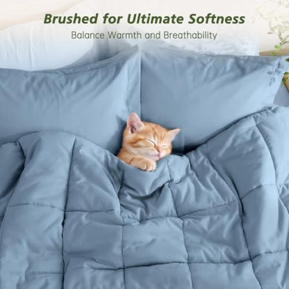Queen Comforter Set with Sheets - 7 Pieces Bed in a Bag Blue Bedding Sets