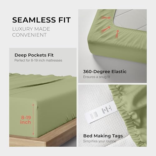THREAD SPREAD 100% Egyptian Cotton Sheets California King Size - 1200 Series Plush Collection Cal King Size Sheets Set, 4 PC Luxury Bedsheet (Sage Green), Soft, Cooling, 17" Deep Pocket Bedsheet Set