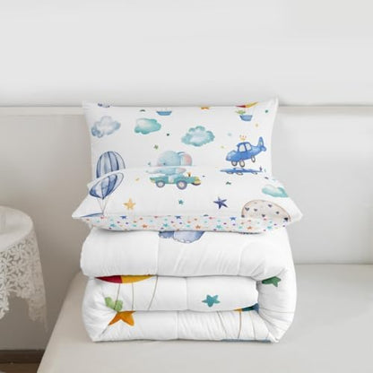 Erosebridal Colorful Hot Air Balloon Toddler Comforter Set, Cute Airplane Aircraft Bedding Set for Boys Kids Teens Adults Girls Bedroom, Cartoon Car Lovely Heart Comforter, Star Print Quilt