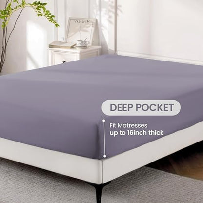ROSE&RISY Light Lavender King Sheet Set, 4 Pieces Soft Bedding King Sheet Set, Breathable and Cooling,Includes 1 Fitted Sheet, 1 Flat Sheet, 2 Pillowcases - Deep Pocket (Light Lavender, King)