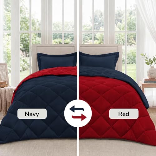 downluxe California King Comforter Set Soft Reversible 3 Pieces, Red/Navy
