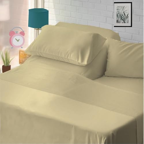 4 Piece Flex Head King Sheet Set 34" Top, 100% Egyptian Cotton, Beige