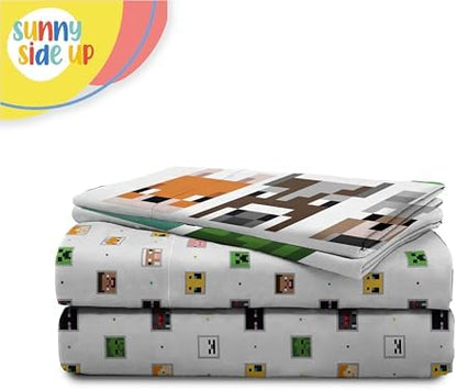 Sunny Side Up Minecraft Creeper & Animals Full Sheet Set - 4 Piece Kids Bedding Set Includes Pillow Cover - Super Soft Microfiber Sheets