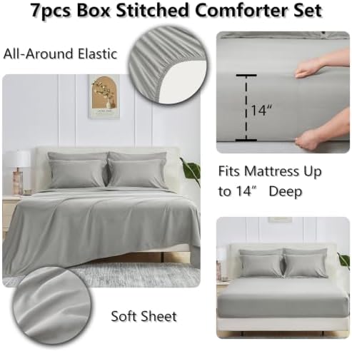CozyLux Queen Comforter Set, 7-Piece Bed in a Bag, Silver Grey