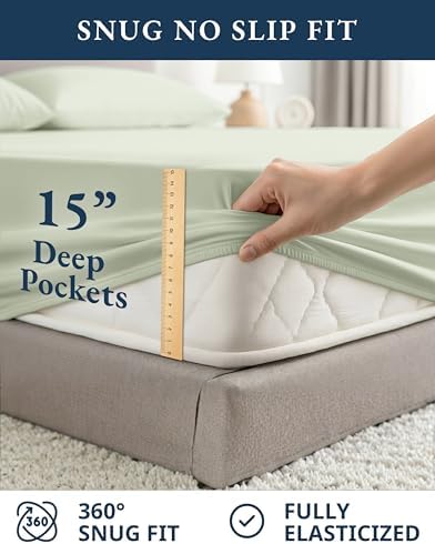 LANE LINEN Twin XL Sheets 100% Organic Cotton 3pc Percale Cooling - Mineral