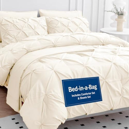 LANE LINEN 7 Piece Full Comforter Sets Microfiber Down Alternative - Ivory