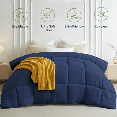 L LOVSOUL Queen Comforter, Brushed Microfiber, Down Alternative, 90x90Inches, Dark Blue