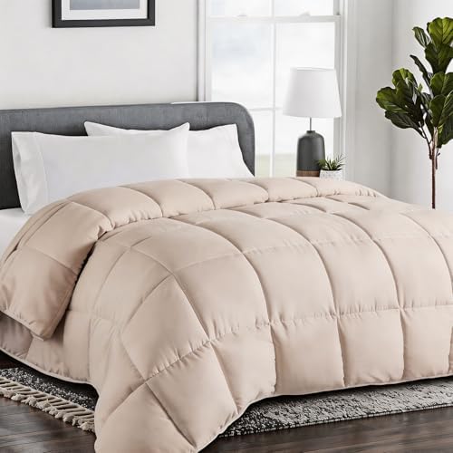 COHOME Quilted Queen Size Comforter - All-Season Down Alternative Duvet Insert - Luxury Hotel Winter Warm Beige Comforter with Anti-Clump Tech & 8 Tabs- Reversible 88"x88"