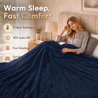 Electric Heated Blanket 62"x84" Twin Size, Navy Blue