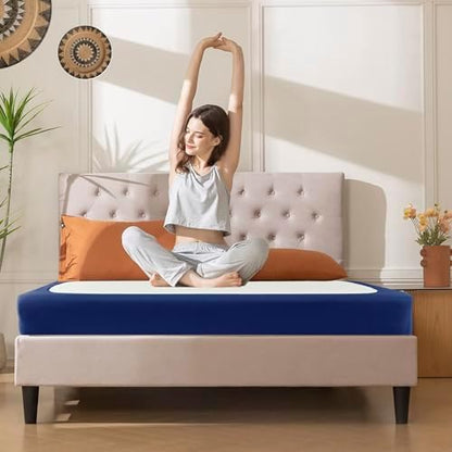 Box Spring Cover Full Size-Navy Stretch Wrap Around 4 Sided Bed Skirt