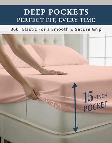 LANE LINEN King Size Sheets Sateen Weave - Veiled Rose Swiss Dot