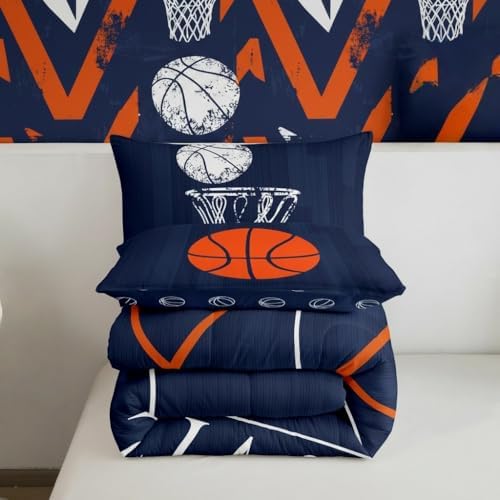 Erosebridal Kids Sports King Comforter Set for Boys - Basketball Bedding, Reversible Duvet Set, Court Quilted Comforter, Ball Game Print