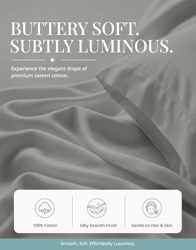 450TC 100% Cotton Split King Bed Sheets - Silky Smooth Sateen Weave, Paloma