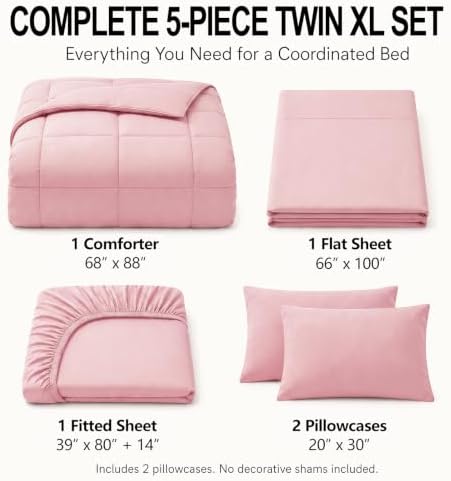 CozyLux Twin XL Comforter Set Pink - 5 Pieces Twin XL Bed in a Bag