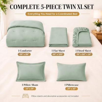 CozyLux Twin XL Comforter Sage Green, 5 Pieces Bed in a Bag