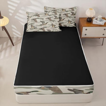 Feelyou Mallard Duck Zipper Bedding Brown Camouflage Comforter Set for Kids Boys Girls Queen Size Cabin Lodge Camo Zippered Kids Bedding Set Ultra Soft Wild Hunting Bed in a Bag