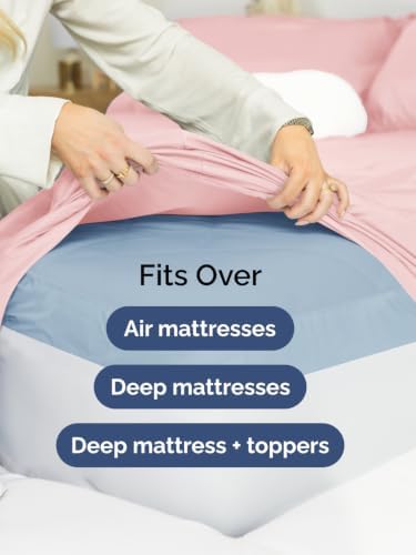 Extra Deep Pocket Split King Sheet Set - Breathable & Cooling - Baby Pink