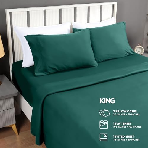 Utopia Bedding Jersey Knit Sheets 4 Piece, Cotton T-Shirt Feel, King, Green